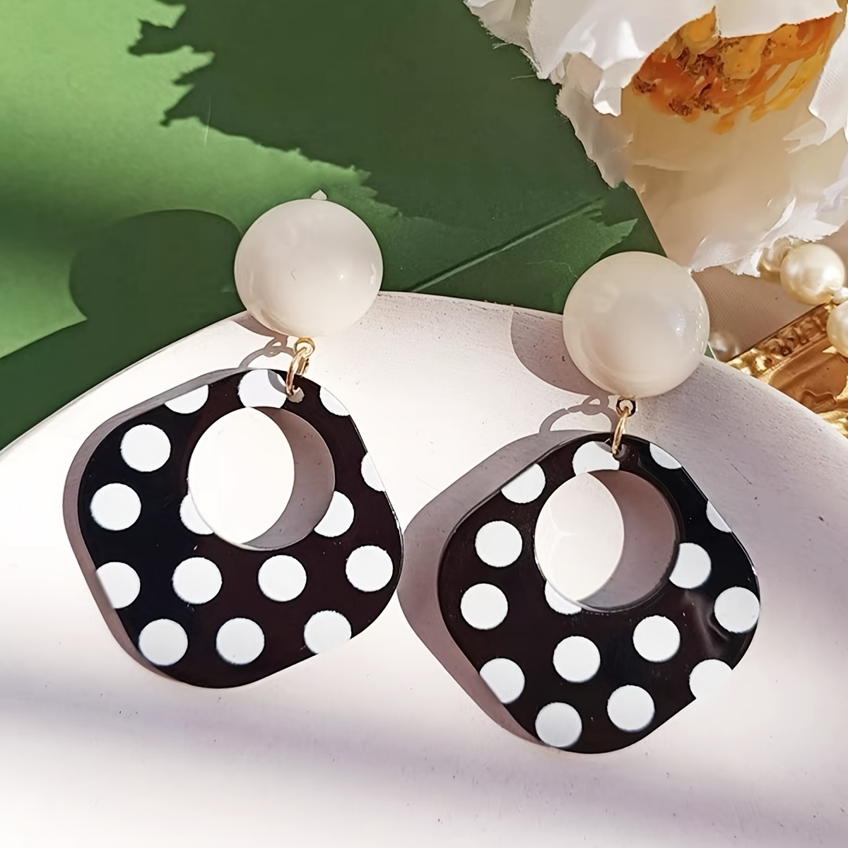 Retro Style Polka Dot Dangle Earrings Statement Jewelry